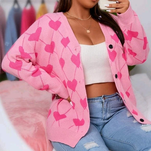 NEW💕Valentines Heart Drop Shoulder Cardigan - Picture 3 of 3